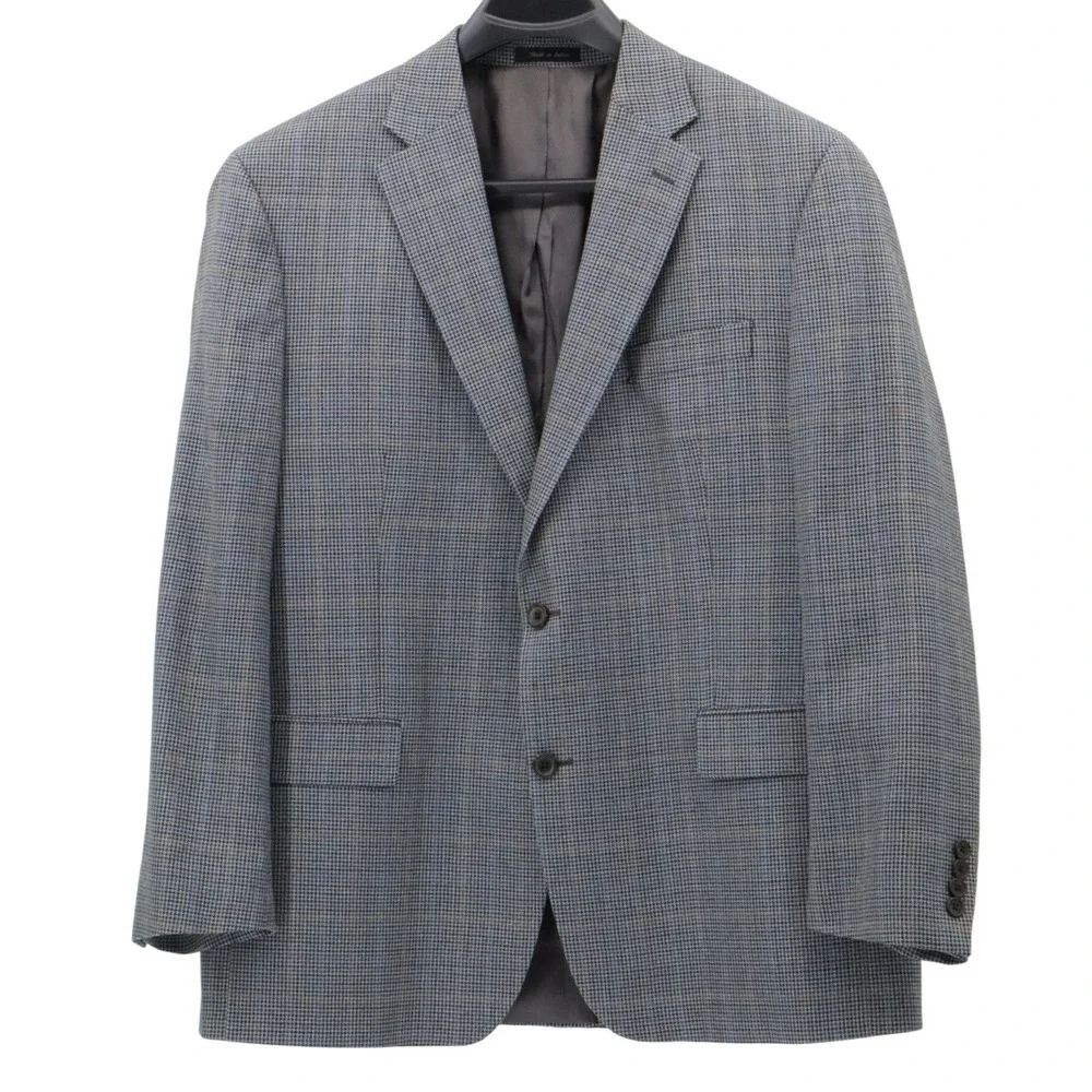 Ralph Lauren Silk Wool Houndstooth Blazer Sport Coat Gray 46R